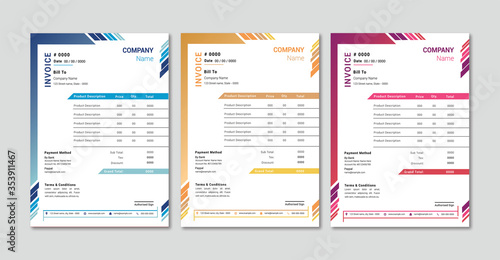 Printable invoice template Design With 3 Colors