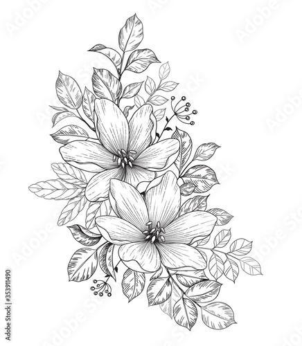Hand Drawn Bunch with Flowers