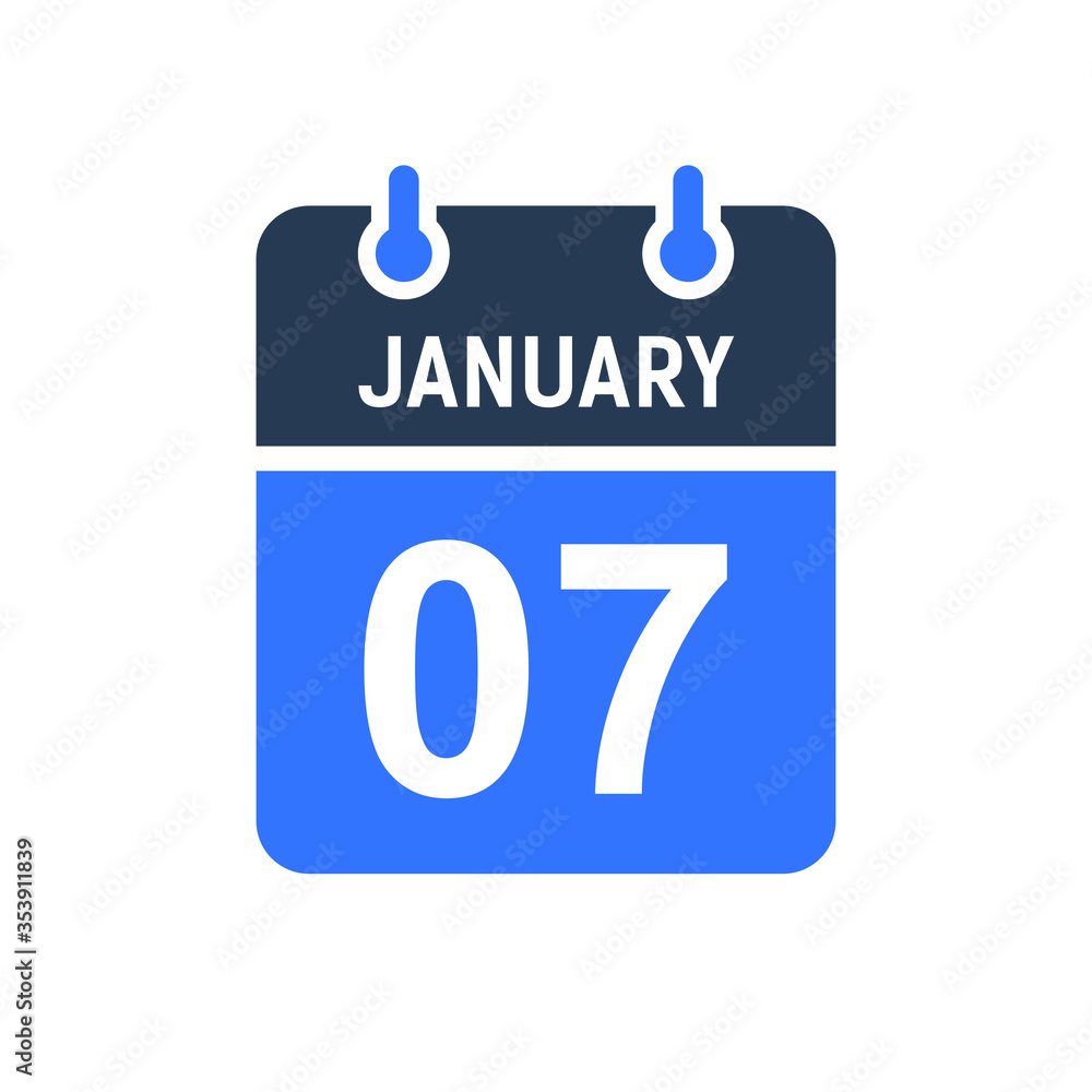 January 7 Calendar Date Icon, Event Date Icon, Calendar Date, Icon Design Vector Graphic January 7 Calendar Date Icon, Event Date Icon, Calendar Date, Icon Design Vector Graphic