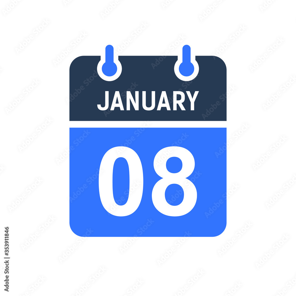January 8 Calendar Date Icon, Event Date Icon, Calendar Date, Icon Design Vector Graphic January 8 Calendar Date Icon, Event Date Icon, Calendar Date, Icon Design Vector Graphic