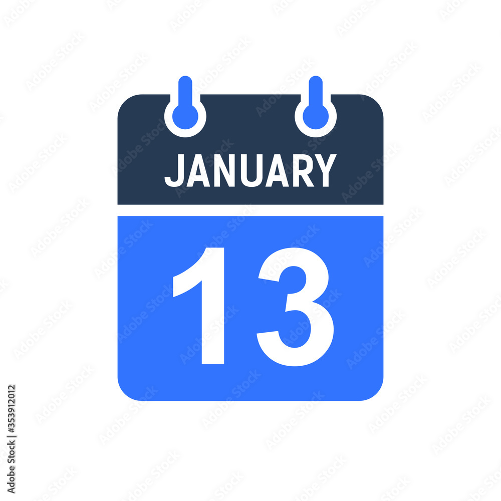 January 13 Calendar Date Icon, Event Date Icon, Calendar Date, Icon Design Vector Graphic January 13 Calendar Date Icon, Event Date Icon, Calendar Date, Icon Design Vector Graphic