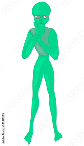 upset alien. cute fantastic character. emotion sadness anger disappointment