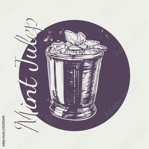 Cocktail Mint Julep for the Derby Hand Drawing Vector Illustration