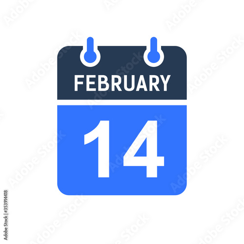 February 14 Calendar Date Icon, Event Date Icon, Calendar Date, Icon Design Vector Graphic