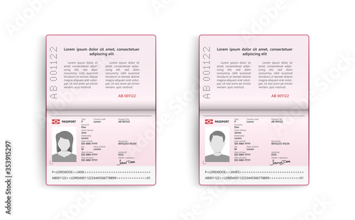 Realistic set of passport. Identity card isolated on white background. Vector illustration