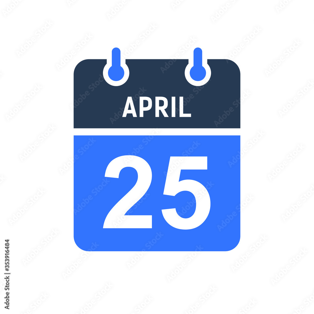 April 25 Calendar Date Icon, Event Date Icon, Calendar Date, Icon Design Vector Graphic April 25 Calendar Date Icon, Event Date Icon, Calendar Date, Icon Design Vector Graphic