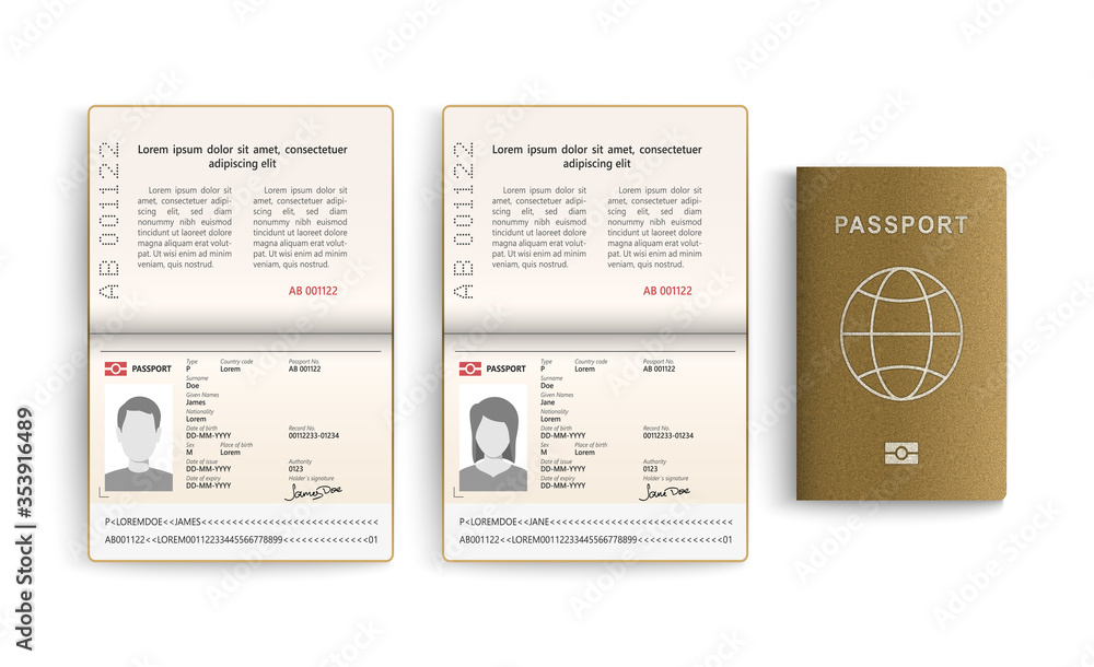 Realistic set of passport. Identity card isolated on white background. Vector illustration Realistic set of passport. Identity card isolated on white background. Vector illustration