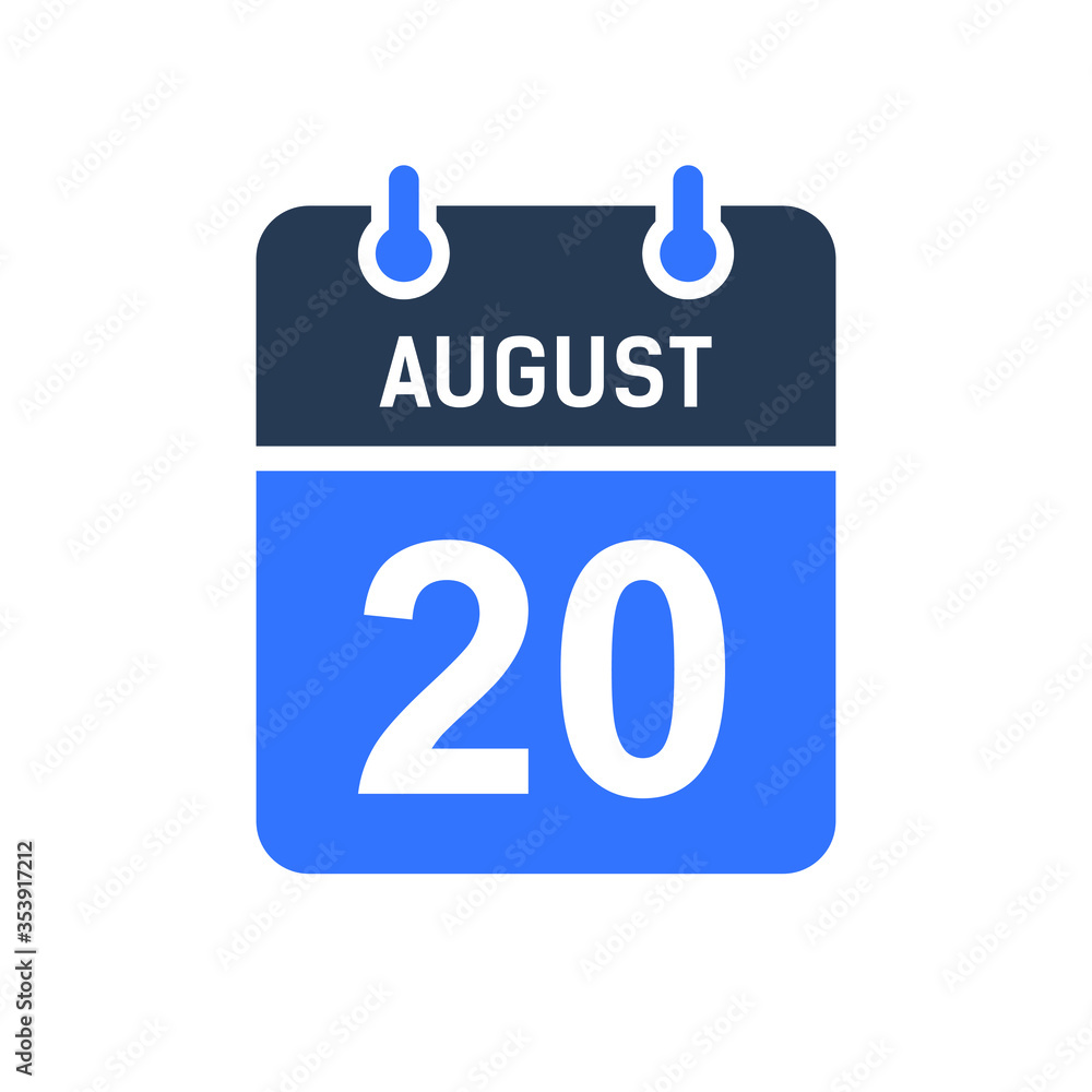 August 20 Calendar Date Icon, Event Date Icon, Calendar Date, Icon Design Vector Graphic August 20 Calendar Date Icon, Event Date Icon, Calendar Date, Icon Design Vector Graphic