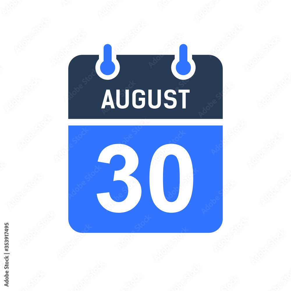 August 30 Calendar Date Icon, Event Date Icon, Calendar Date, Icon Design Vector Graphic