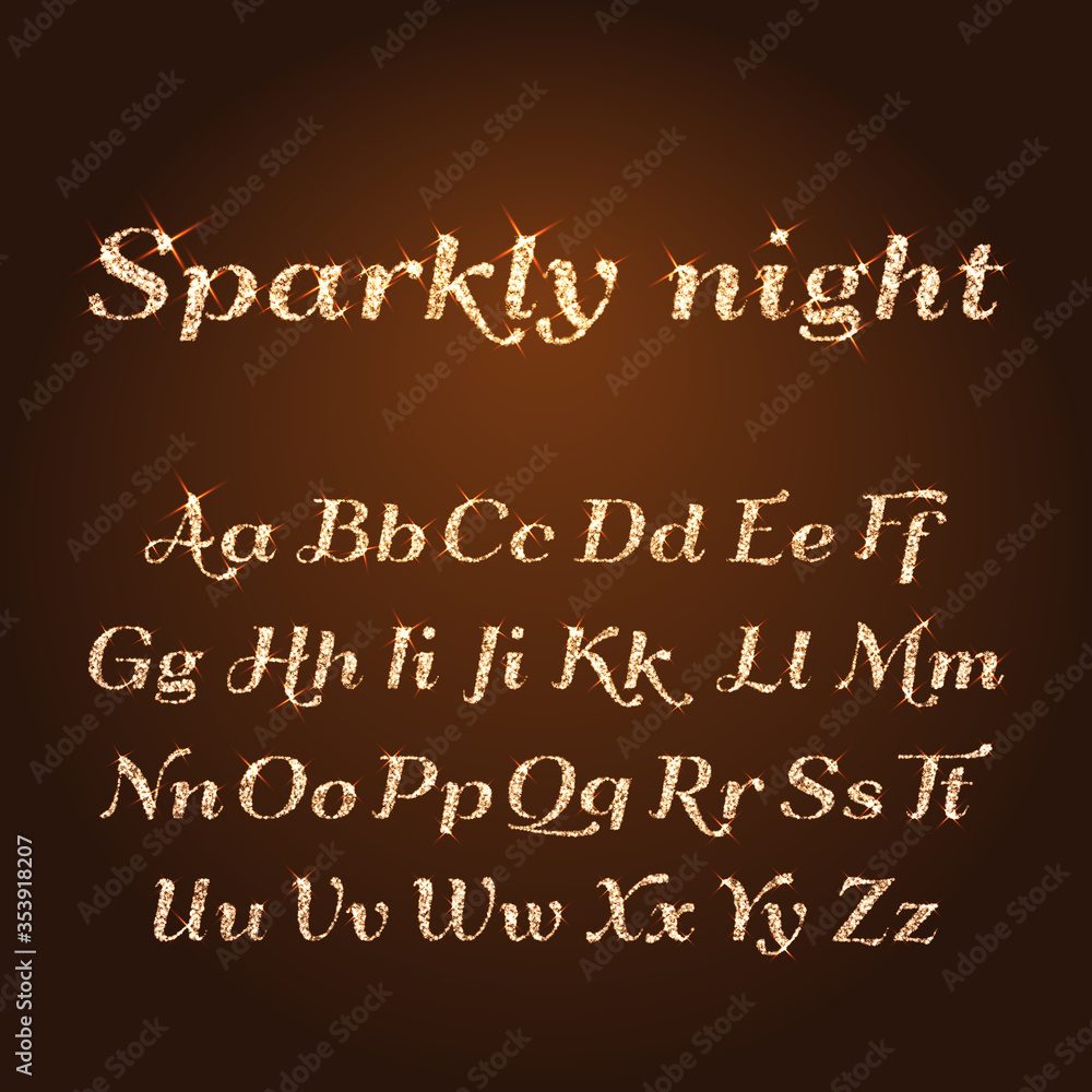 Vector shining luxury beautiful calligraphic gold alphabet font set of
