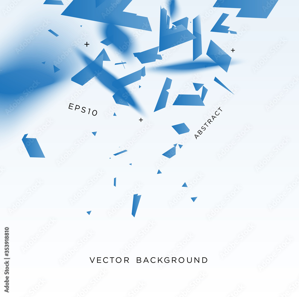Vector blue abstract background with falling pieces and particles Vector blue abstract background with falling pieces and particles