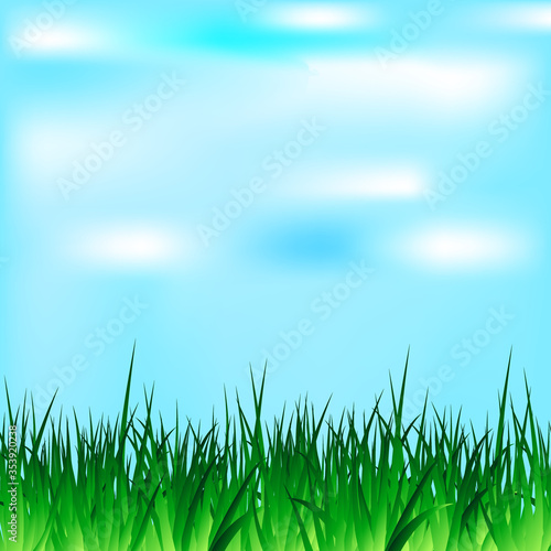 Summer and spring design with sunshine and grass. Blue sky in the background. Vector