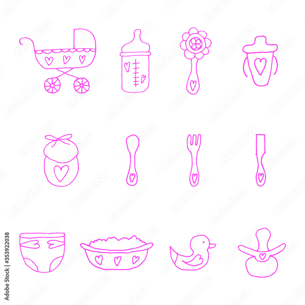 Beautiful rattle, great design for any purposes. Happy family set. Vector icon. Isolated background.