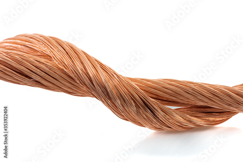 Copper wire close-up isolated on white background
