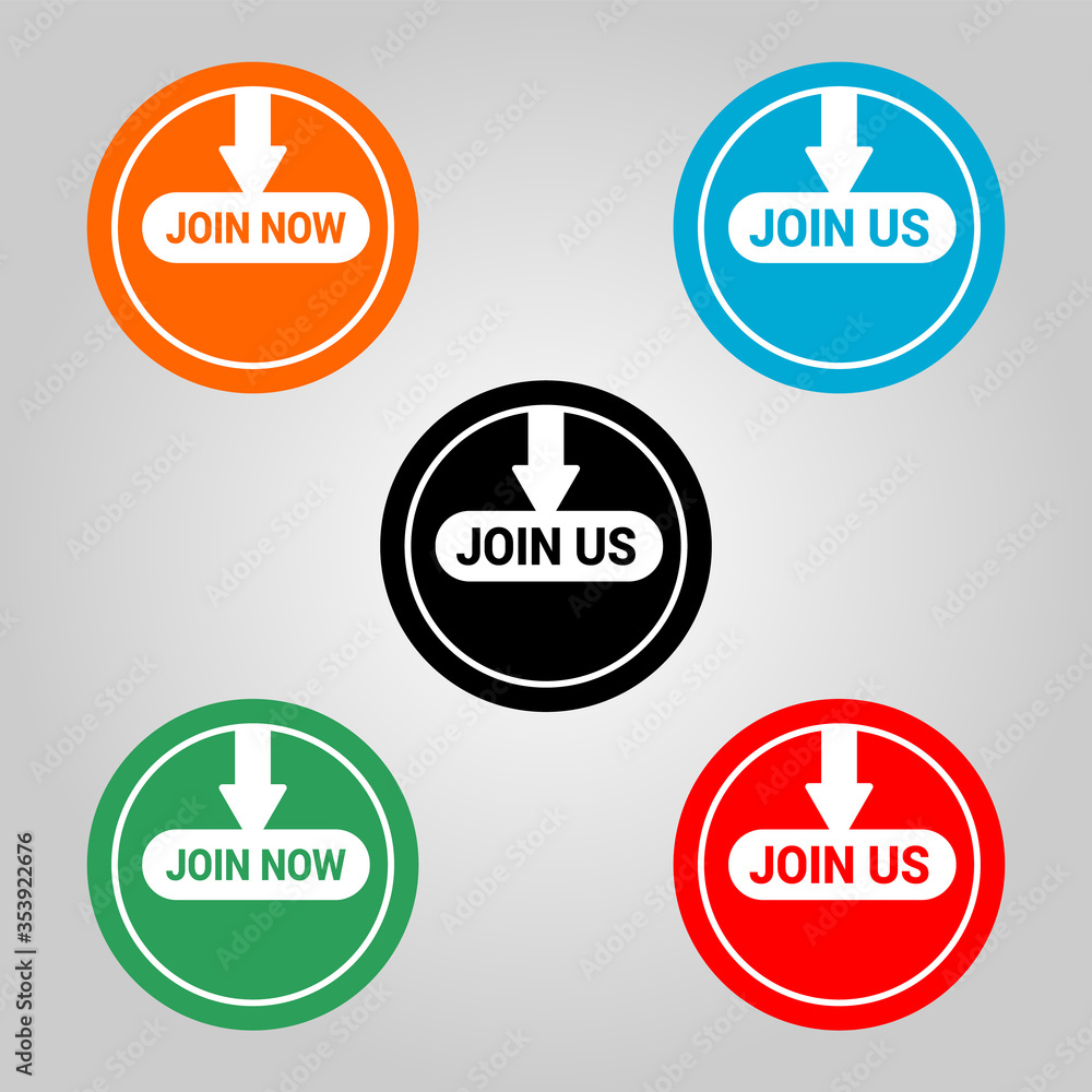 Join us. Vector illustration on white background. Join now buttons. A creative flat icon design. Join us. Vector illustration on white background. Join now buttons. A creative flat icon design.