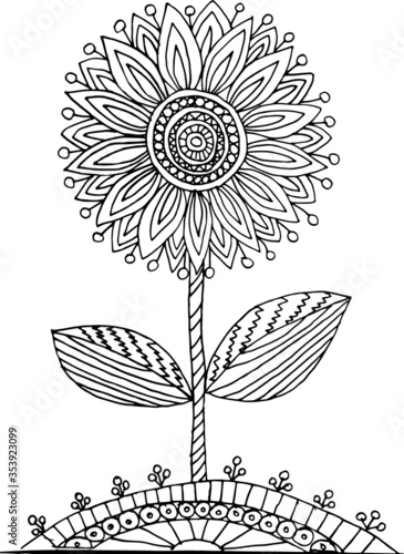 Seamless pattern with sunflowers. Coloring book for adults and children. Background image. Flowers for meditative coloring.