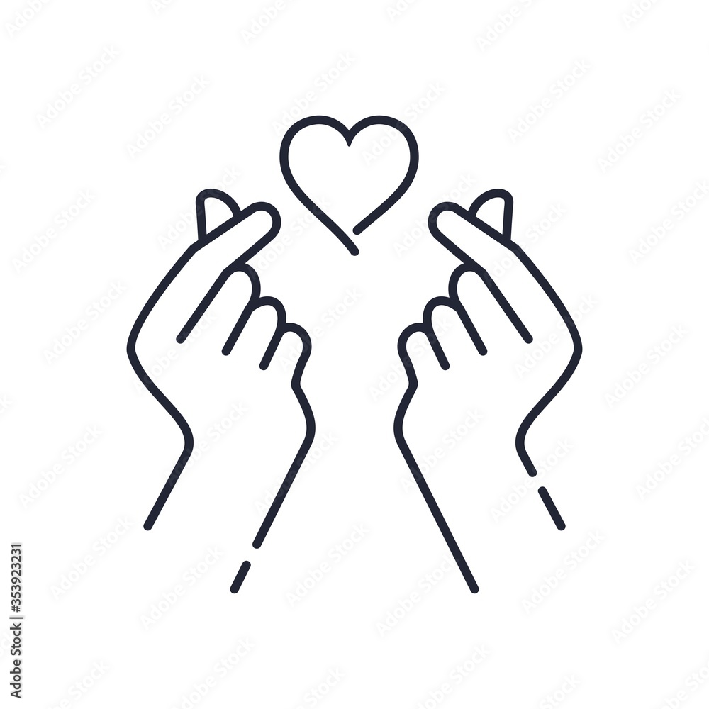 korean heart finger i love you sign icon vector line art illustration sticker design social media, i heart you gesture korean heart finger i love you sign icon vector line art illustration sticker design social media, i heart you gesture