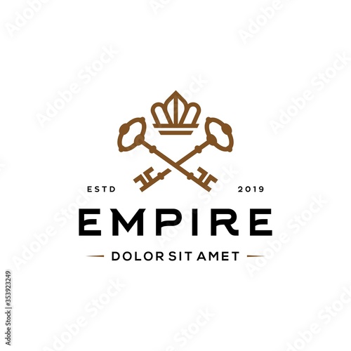 crossed classic keys with crown logo icon design illustration for property and house business
