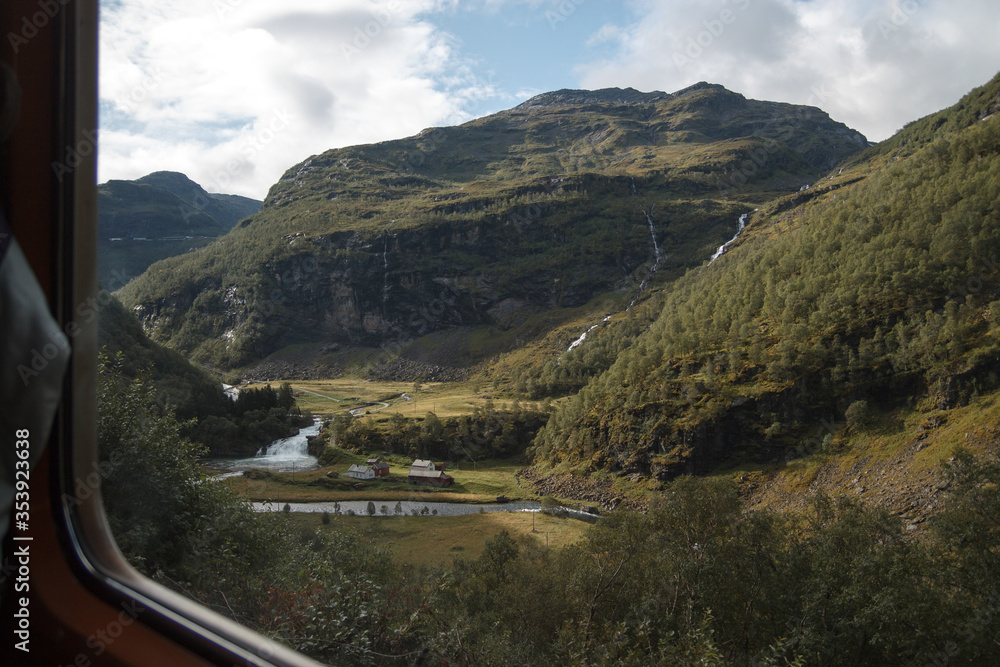 Naklejka premium Train travel landscapes.