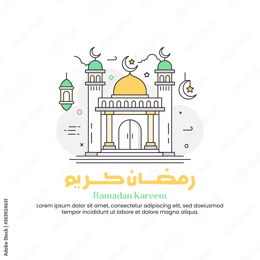 Modern Colored Line Ramadan Greetings With Mosque
