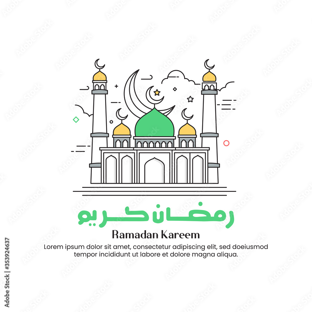 Modern Colored Line Ramadan Greetings With Mosque