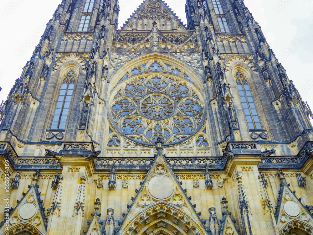 facade of the Cathedral of St. Vitus. Gothic cathedral in Prague