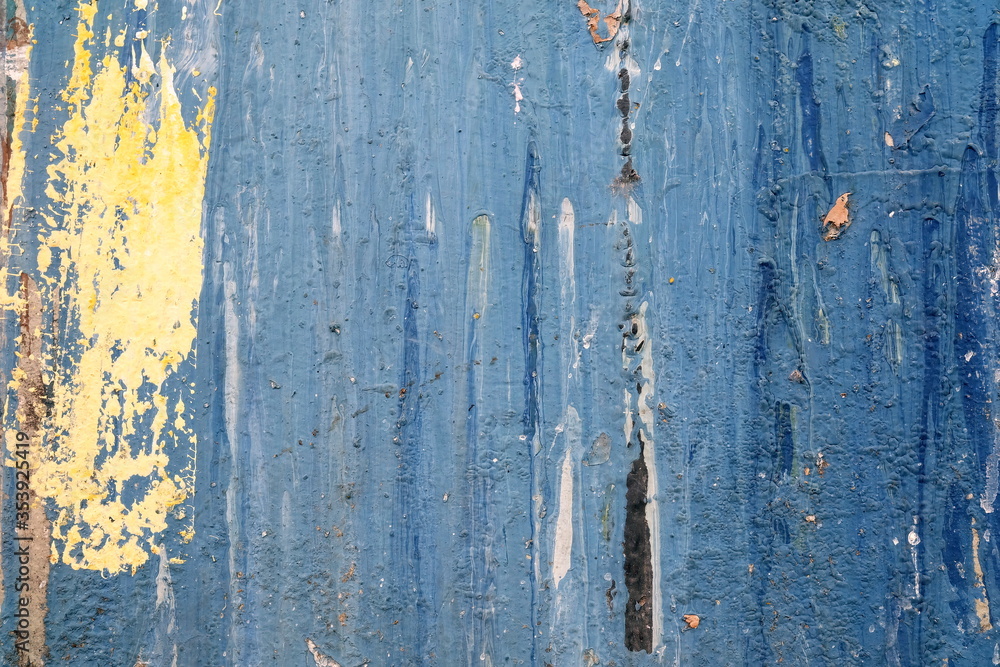 Blue Grunge Painting on Concrete Wall Texture Background.