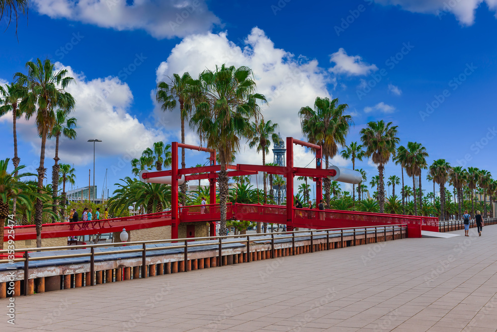 Embankment in the port of Barcelona, Catalonia, Spain. Architecture and landmark of Barcelona. Embankment in the port of Barcelona, Catalonia, Spain. Architecture and landmark of Barcelona.
