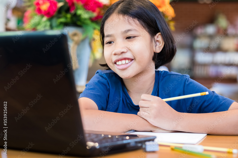 Child Girl Enjoy Online Education Child Girl Enjoy Online Education