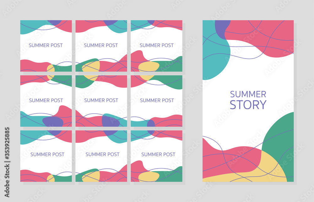 Social media summer templates. Bright backgrounds for insta story. Abstract summer seamless banners for posts