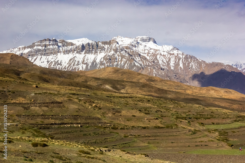 Snowcapped mountain in the village of Langza