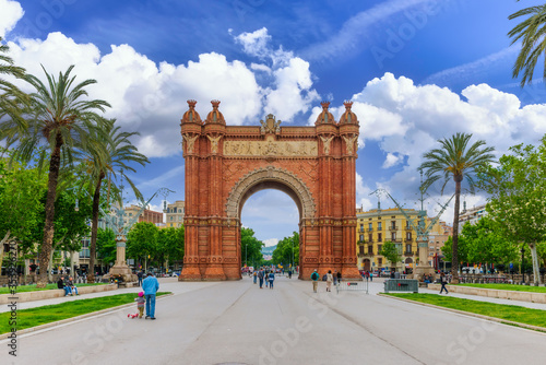 Triumphal Arch in Barcelona, Catalonia, Spain. Architecture and landmark of Barcelona. Cozy cityscape of Barcelona