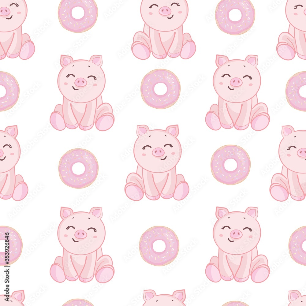 seamless pattern, piggy art background design for fabric and decor