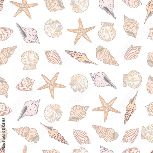 Seashell seamless pattern. Scallop vector background.