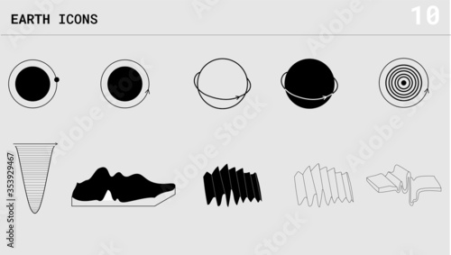 Vector abstract icons related to the theme of land and earthquakes