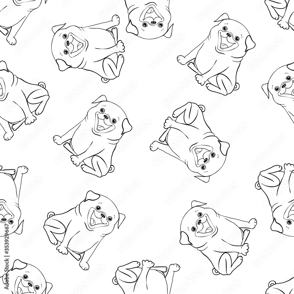 Fototapeta premium Vector illustration. Seamless vector pattern with pugs.