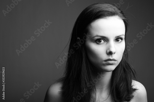 beautiful young girl black and white portrait