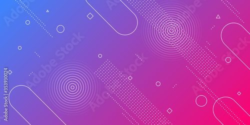 Modern abstract background with memphis elements in blue and purple gradients and retro themed for posters, banners and website landing pages.