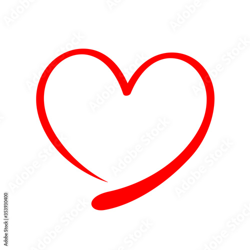 heart shape doodle red line isolated on white, frame heart shape art line sketch brush for valentine, heart shape sign with hand drawn for element wedding icon love card, draw line heart shape simple