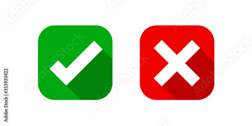checkmark and x or confirm and deny square icon button flat for apps and websites symbol, icon checkmark choice, checkbox button for choose, square answer box for checklist, approval check sign button