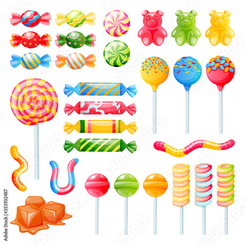 Candies isolated on white background. Vector desserts icons and design elements set.