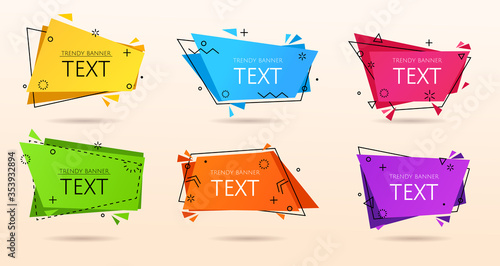 Modern colorful set of trendy abstract banners. Vector bright template banners. Modern style labels Flat geometric shapes of different color with black outline. Template ready for use in web or print