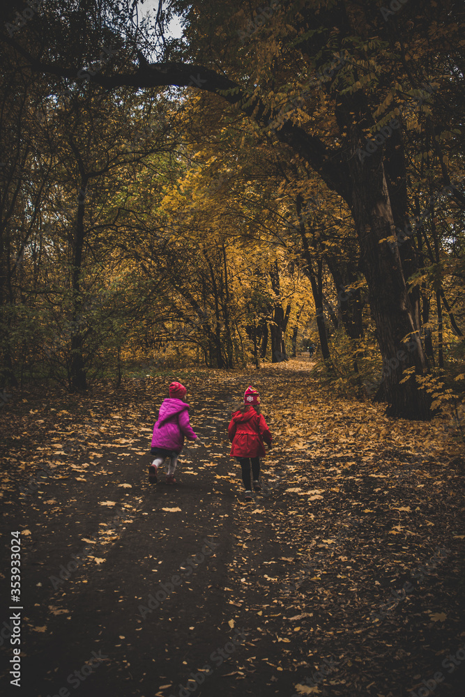 Fototapeta premium little girl walking in autumn park