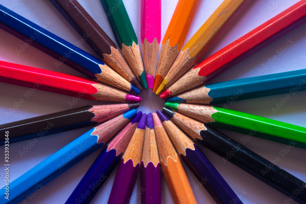 Color pencils arranged in a creative way. Student art supplies. Color pencils arranged in a creative way. Student art supplies.
