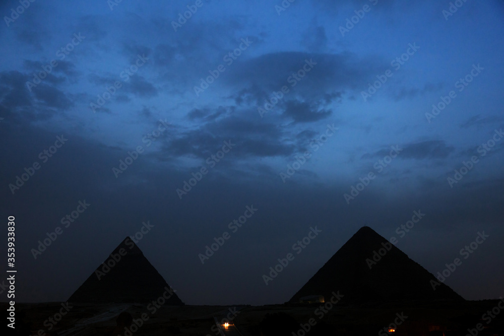 Pyramid of Khafre and the great Pyramid during blue hours