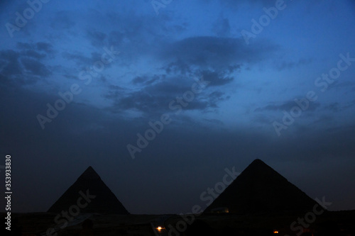 Pyramid of Khafre and the great Pyramid during blue hours