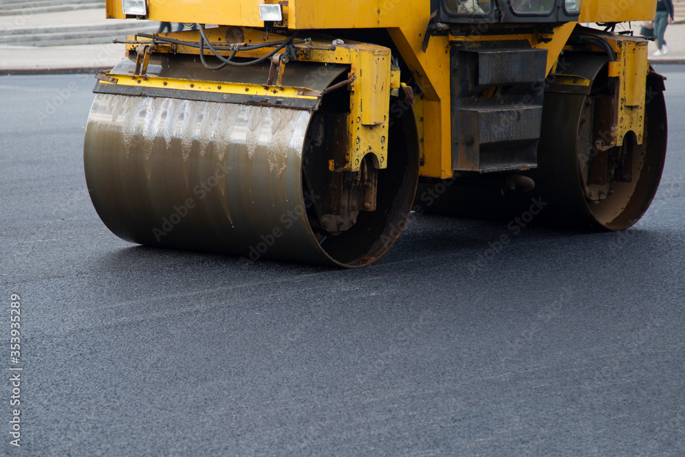 Repair of roads. Laying asphalt with a roller. Repair of roads. Laying asphalt with a roller.