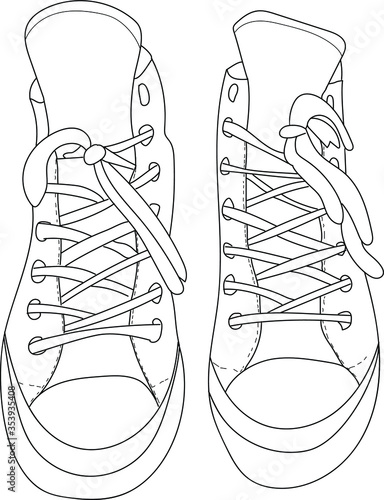 fashion sneakers isolated on white background. View from above. Casual youth shoes. Travel concept in fashionable and comfortable shoes. Vector illustration