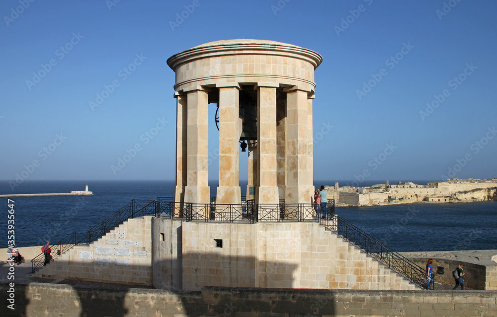 LOWER BARRAKKA GARDENS, VALLETTA, MALTA - NOVEMBER 16TH 2019: The Siege Bell War memorial. Built in 1992 to commemorate the bravery of the Maltese people during the Second World War.
