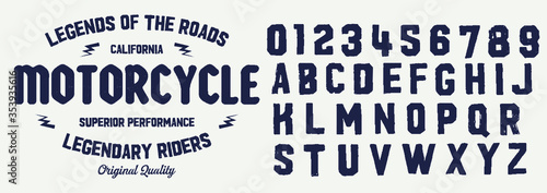 Motorcycle club community logo design.Decorative  font. Letters, Numbers and Symbols. Vector Illustration.